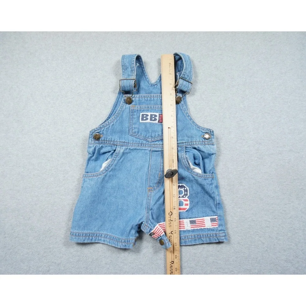 Vintage Bugle Boy Overalls 12 Months Blue Denim Jean Kids Toddler USA Flag